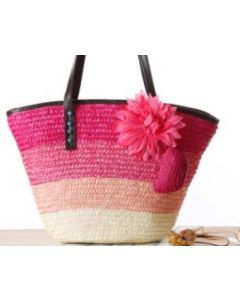 Handmade Pink Gradient Pom Pom Basket | Eco-Friendly Moroccan Artisans - $0