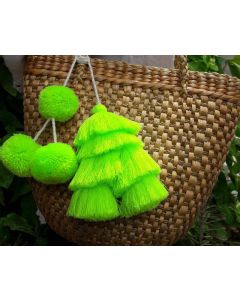 Moroccan Neon Green Pom Pom Basket