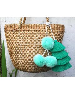 Moroccan Teal Pom Pom Eco-Friendly Baskets