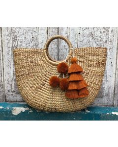 Moroccan Handmade Tan Pom Pom Baskets - Eco-Friendly & Versatile