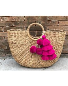 Moroccan Handmade Dark Pink Pom Pom Baskets