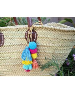 Moroccan Pom Pom Basket - Handcrafted Berber Artisan Eco-Friendly Tote