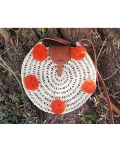 Moroccan Handwoven Pom Pom Basket - Vibrant Orange Eco-Friendly Design