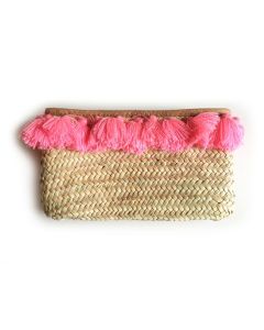 Straw Clutch Bag with Pink Pom Poms | Handmade Moroccan Eco-Friendly Chic Accessory