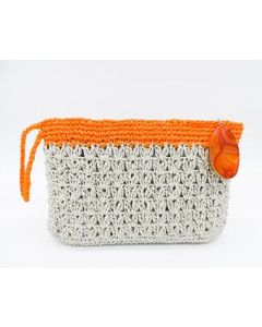 Moroccan Handwoven Straw Clutch - White/Orange