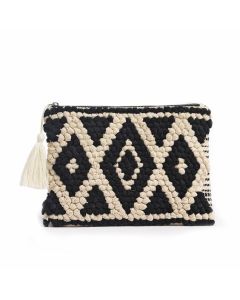 Handwoven Moroccan Straw Clutch - Black & White Ethical Handbag