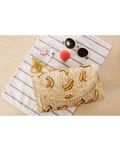 Chic Banan Print Straw Clutch - Handmade by Moroccan Berber Women