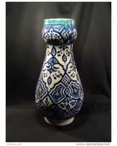 Blue and White Moroccan Ceramic Vase by A. Seghini