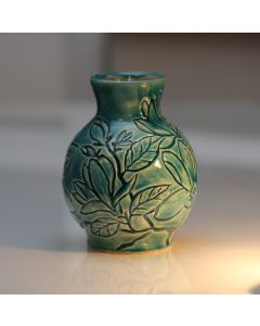 Moroccan Fes Green Ceramic Vase with Lid