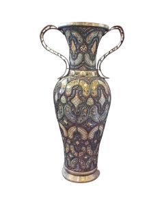 Elegant Moroccan Fes Ceramic Vase with Brass Handle