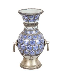 Jarrón Vintage de Cerámica Marroquí con Patrón Pintado a Mano