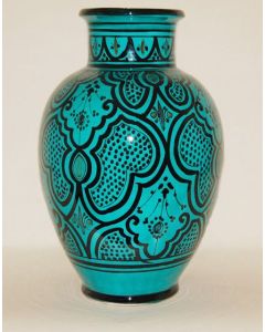 Jarrón Cerámica Mayólica Vintage Azul Negro Marruecos - Florero Artesanal Handmade deco Arcilla Roja - Safi region - 60x40 cm