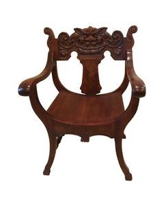 Moroccan Hand-Carved Wood Chair with Floral Panels
