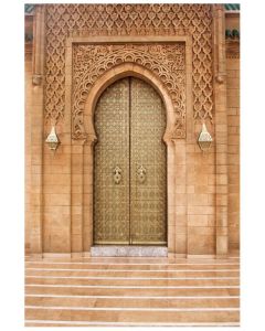 Hand-Carved Moroccan Arched Wood Door