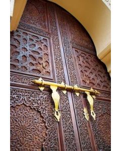 Hand-Carved Moroccan Arched Wood Door - Customizable & Durable