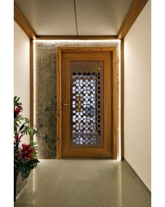 Light Wood Carved Flower Moroccan Front Entry Door, Wood Door 009