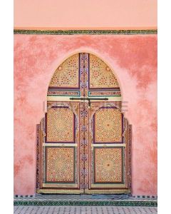 Hand-Painted Moroccan Wood Double Doors for Elegant Home Décor
