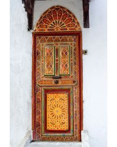 Exotic Moroccan Hand-Painted Wood Door - Premium Craftsmanship