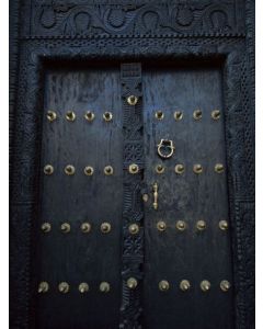 Hand-Carved Black Moroccan Wood Door - High-End Quality