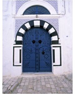 Moroccan Blue Arched Wood Door 126 - High-Quality Handcrafted Double Door
