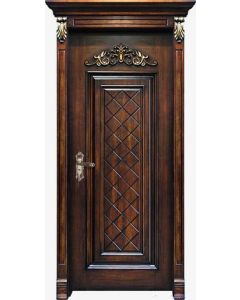 Dark Stained Carved Diamond Wood Door 013