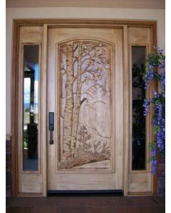Luxurious Butternut Wood Front Door with Sidelites