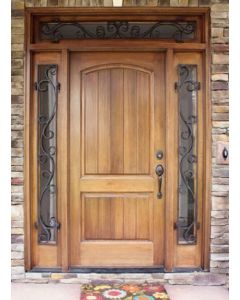 Luxurious Walnut Wood Front Door with Sidelites | Moroccan Artisan Crafted