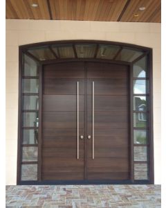 Premium Modern Double Wood Door with Sidelites, Handcrafted in Morocco