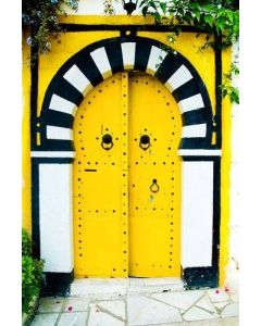 Yellow Arched Moroccan Vintage Wood Door - Premium Handcrafted Quality