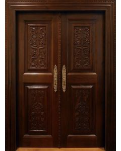 Moroccan Hand-Carved Wood Double Doors-Elegant Handcrafted Design