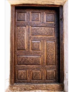 Vintage Moroccan Hand-Carved Wooden Door with Metallic Finish