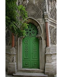 Green Moroccan Wood Double Doors - Premium Crafted Aesthetics