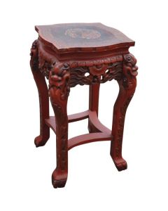 Moroccan Handcrafted Wood Table with Dark Red Glossy Finish