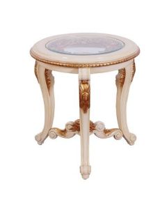 Moroccan Hand-Carved Wood Table with Glass Top