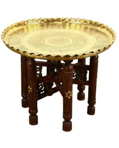 Moroccan Brass Table Tray on Wooden Legs