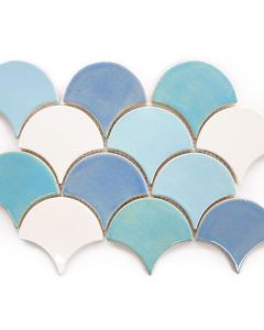 Moroccan Fish Scales Tiles - Baby Blue, Turquoise & Creamy White
