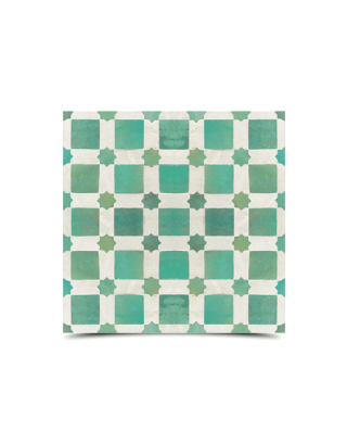 Moroccan Green Mosaic Tiles - Teal and White Pattern with Olive Stars