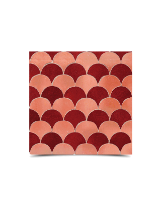 Moroccan Red Mosaic Tiles - Handcrafted Scallop Design