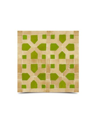 Moroccan Mosaic Beige & Light Green Tile - Handmade Geometric Design