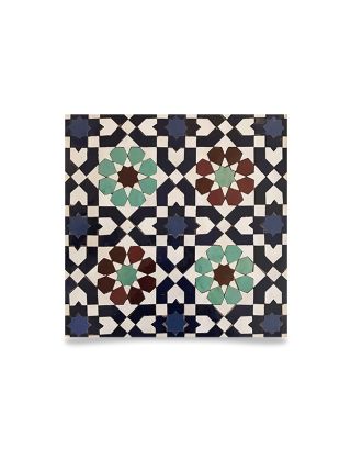 Moroccan Mosaic Blue Border Tile - Geometric Floral Design