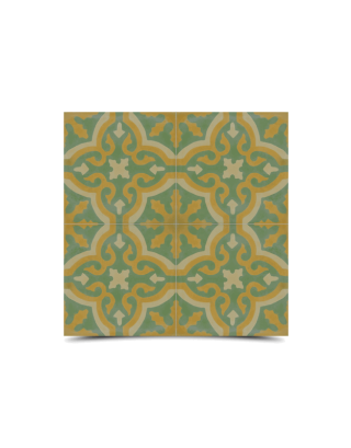 Moroccan Green Yellow Cement Pattern Tile - Handmade, Water-Resistant