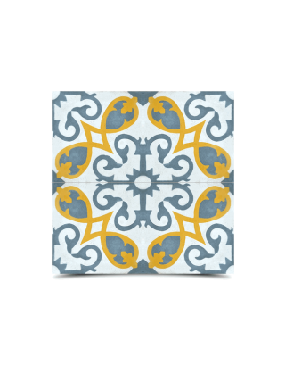 Moroccan Floral Blue & Yellow Cement Tiles - Handcrafted & Durable