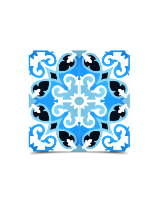 Moroccan Cement Pattern Tiles - White, Black & Blue