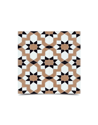 Moroccan Cement Tile in Black, Beige & White - 244