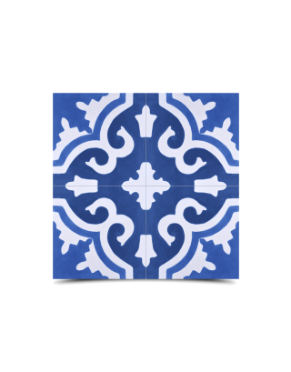 Moroccan Cement Tile White Blue Pattern - Indoor Outdoor