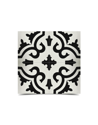 Moroccan Gray & Black Cement Mosaic Tiles - Floral Design