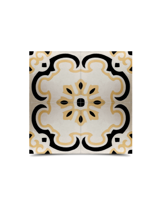 Moroccan Cement Pattern Tile - Beige, White & Black - Handcrafted Traditional Tile for Elegant Decor.
