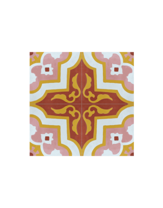 Vibrant Moroccan Floral Cement Tile - Pink, Red, Yellow & White