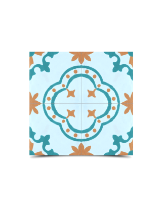 Moroccan Cement Pattern Turquoise & Orange Tiles - Floral Design