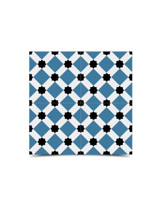 Moroccan Cement Pattern Tiles in Black, Blue & White